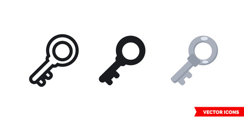 Key icon of 3 types. Isolated vector sign symbol.
