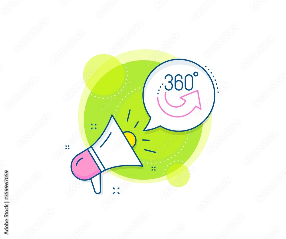 Poster vr simulation sign. megaphone promotion complex icon. 360 degrees line icon. panoramic view symbol. 