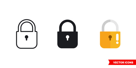 Lock icon of 3 types. Isolated vector sign symbol.