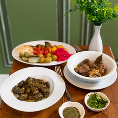 Beautiful dolma with other meat meals close up