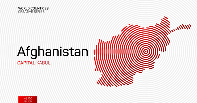 Abstract map of Afghanistan with red circle lines