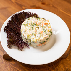 Fresh Stolichniy salad close up