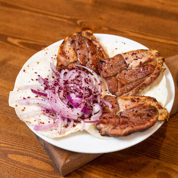 Beautiful fried meat meal close up