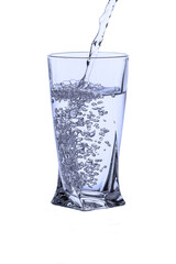 The glass of water isolated on white background. Top view at an angle. For design.