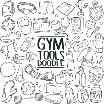 Gym Tools Doodle Icons Sketch Hand Made
