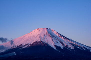 Red Mt Fuji during sunrise from Lake Yamanaka, Japan