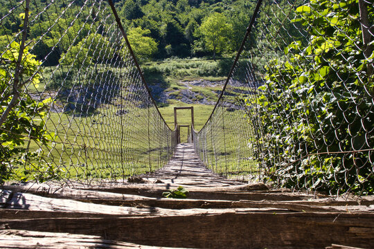 Suspension bridge over the river Abasha, Samegrelo Zemo Svaneti, Georgia.