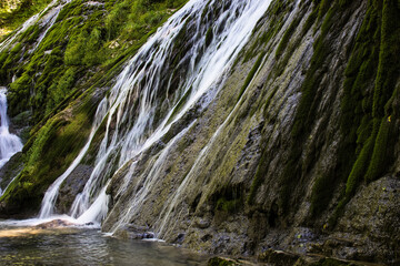The lower part of a big cascade waterfall Toba at Samegrelo Zemo Svaneti, Georgia.