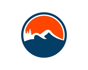 Fototapeta premium Mountain and pine tree with sunset