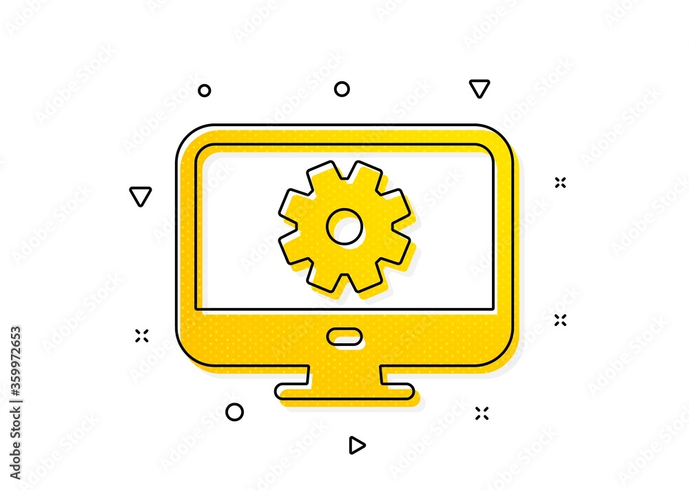 Poster service cogwheel sign. computer or monitor icon. personal computer symbol. yellow circles pattern. c