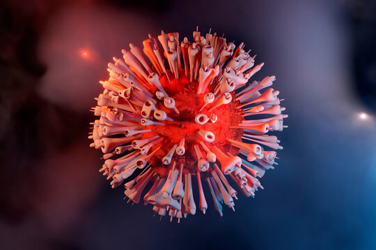 Three dimensional render of single coronavirus cell