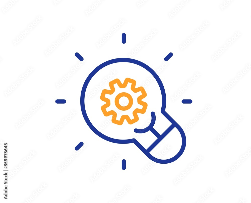 Poster innovation line icon. light bulb with cog sign. working process symbol. colorful thin line outline c
