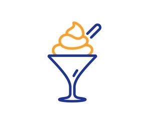 Ice cream in glass line icon. Vanilla sundae sign. Frozen summer dessert symbol. Colorful thin line outline concept. Linear style ice cream icon. Editable stroke. Vector