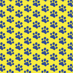Icono patrón huella perro color azul sobre fondo amarillo