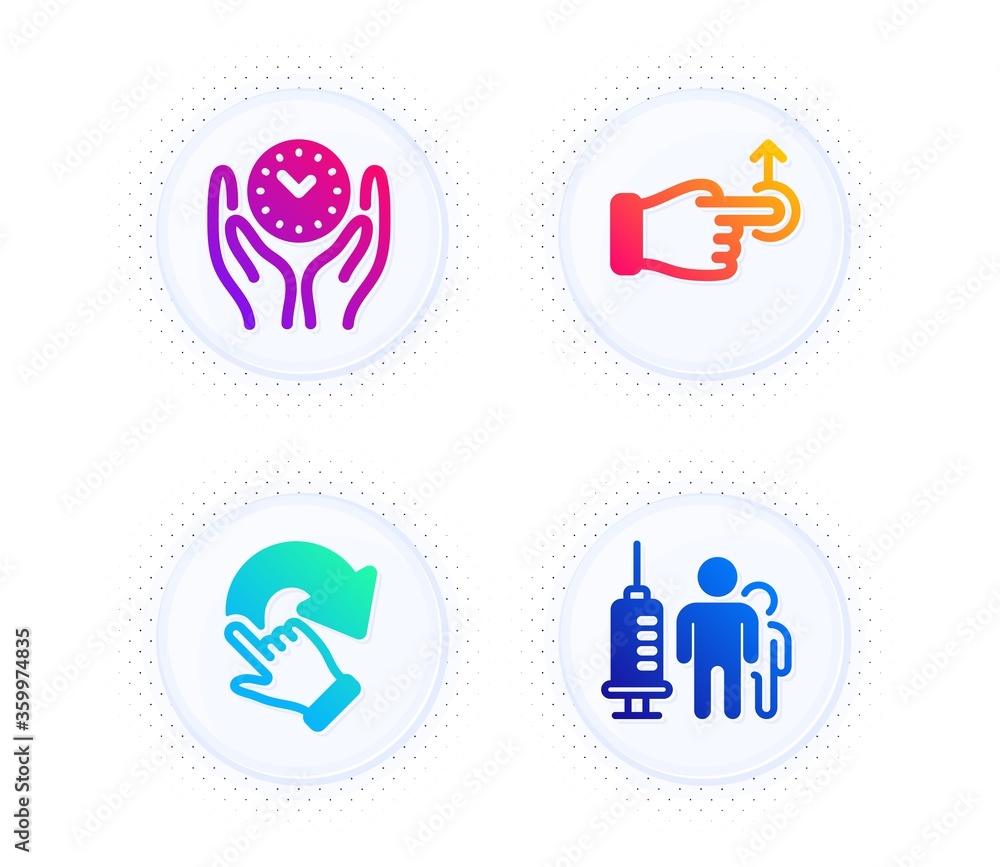 Aufkleber safe time, drag drop and rotation gesture icons simple set. button with halftone dots. medical vacci