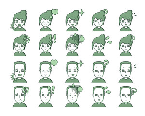 緑色の人物イラスト　表情バリエーション 9