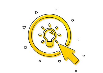 Fototapeta premium Mouse cursor sign. Idea lamp icon. Light bulb symbol. Yellow circles pattern. Classic energy icon. Geometric elements. Vector