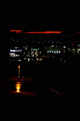 after sunset red sky in the city view from the balcony