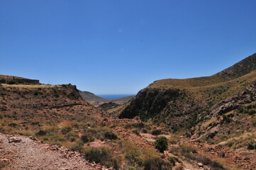 Fototapeta na wymiar Western style landscape, Cabo de Gata, Rodalquilar, Almeria, Spain