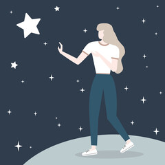 Goal concept modern vector illustration with character young woman catching stars