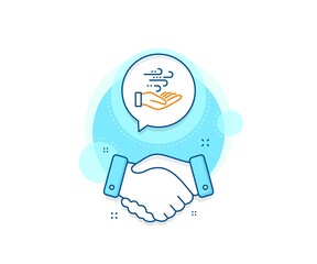 Breeze sign. Handshake deal complex icon. Wind energy line icon. Ecology power symbol. Agreement shaking hands banner. Wind energy sign. Vector