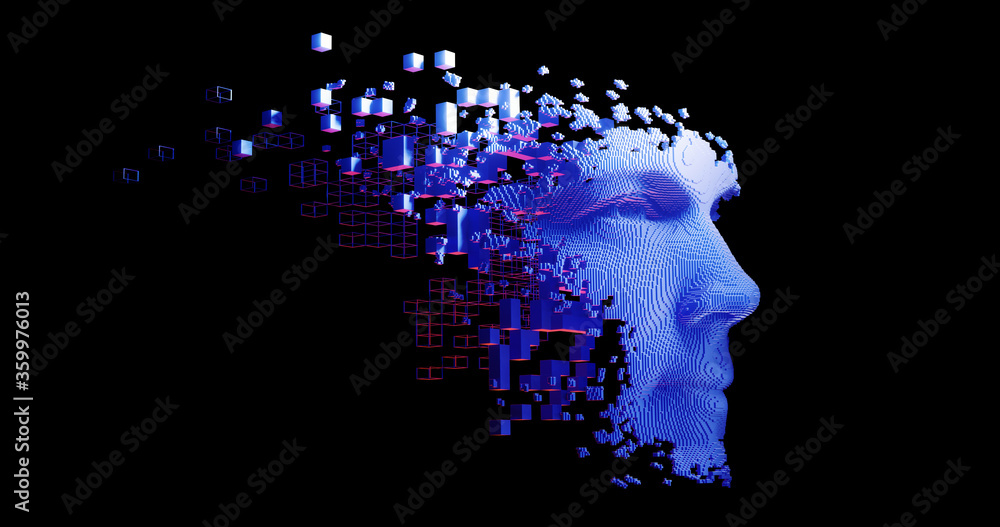 Wall mural abstract digital human face. artificial intelligence concept of big data or cyber security. 3d rende