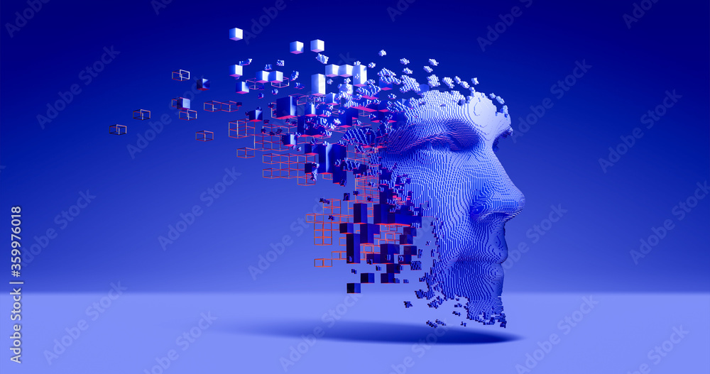 Wall mural abstract digital human face. artificial intelligence concept of big data or cyber security. 3d rende