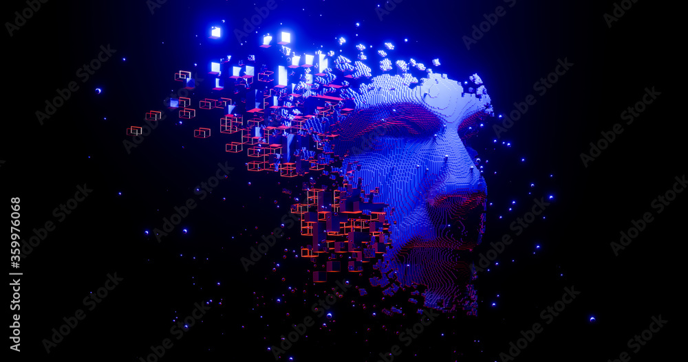 Wall mural abstract digital human face. artificial intelligence concept of big data or cyber security. 3d rende