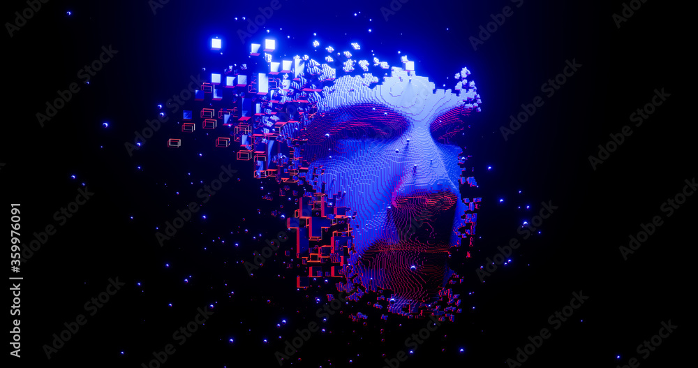 Wall mural abstract digital human face. artificial intelligence concept of big data or cyber security. 3d rende