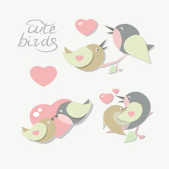 Lovely birds, gentle colors. Set. Vector graphics. Stock illustration.
