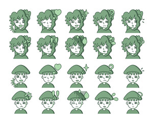 Obraz premium 緑色の人物イラスト 表情バリエーション 31