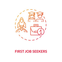 First job seekers red gradient concept icon. Unemployment problem for young specialist. Graduate search for work idea thin line illustration. Vector isolated outline RGB color drawing