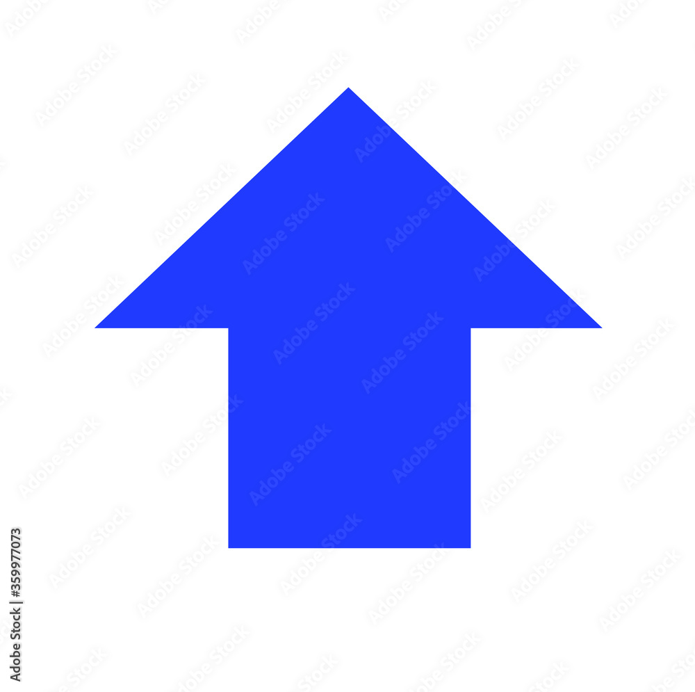 Poster blue large upward or forward pointing solid arrow icon sketched as vector symbol