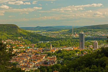 view over Jena to the Leuchtenburg castle in Thuringia