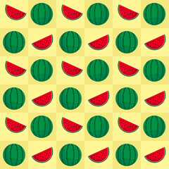 Watermelon fruits seamless pattern on yellow background for design vector illustration.