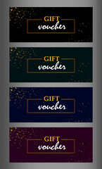 Gold voucher gift voucher in three colors. Gold spray, golden frame. 