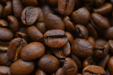 roasted coffee bean background, top view