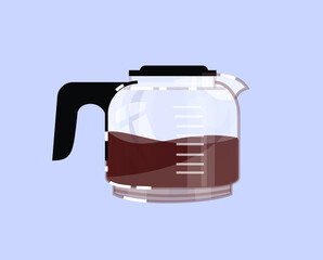 Coffee pot semi flat RGB color vector illustration. Household appliance, kettle with hot beverage isolated cartoon object on blue background. Caffeine addiction, morning energy drink