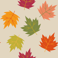 Fototapeta premium Autumn vector seamless pattern. Pattern with maple leaves. Flat style. For textile design, wrapping paper.