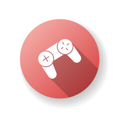 Game pad red flat design long shadow glyph icon. Console controller for playing. Modern portable wireless technology. Cyber sport. Computer game development. Silhouette RGB color illustration