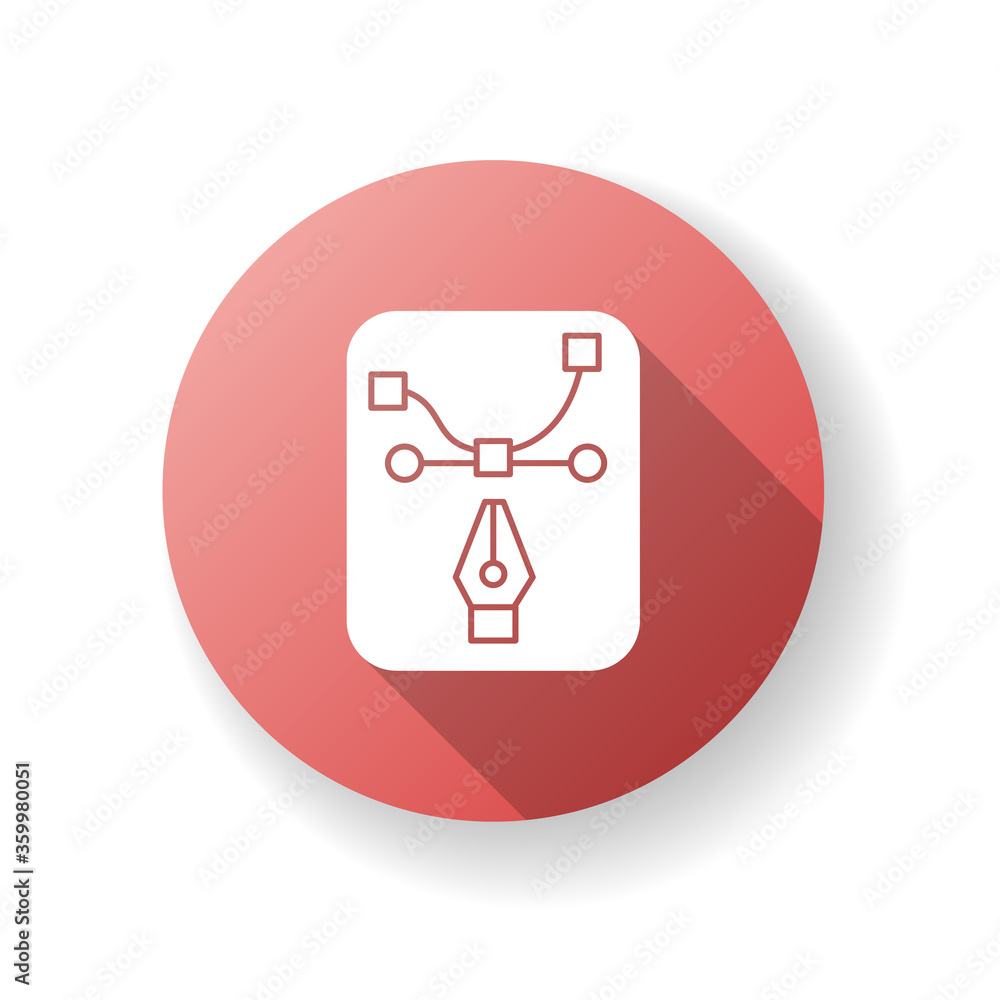 Poster pen tool red flat design long shadow glyph icon. edit curve. freelance illustrator work in software.