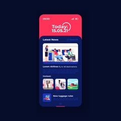 Latest news app smartphone interface vector template. Mobile app page day mode design layout. Daily news updates screen. Online press Flat UI for application. Event headlines on phone display