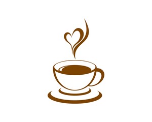 Silhouette coffee glass with love shape vapor