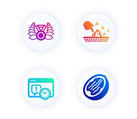 Project deadline, Laureate medal and Skin moisture icons simple set. Button with halftone dots. Pecan nut sign. Time management, Laurel wreath, Wet cream. Vegetarian food. Business set. Vector