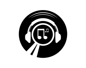 vinyl record with earphone and note music inside