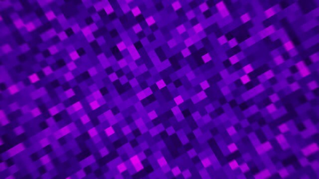 Digital tech background with loop rotation of pixel data flow in violet color