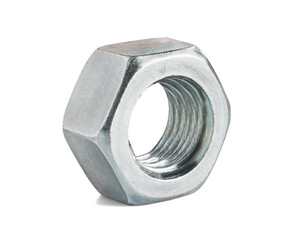 steel fastener nut on a isolated white background