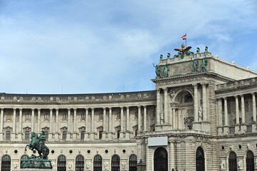 Fototapeta na wymiar Statue of Prince Eugen and Hofburg palace in Heldenplatz Vienna Austria