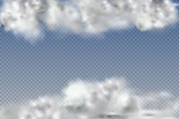 Set of realistic isolated and transparent clouds,fog or smoke on a blue background.Graphic element vector. Vector design shape for logo, web and print.