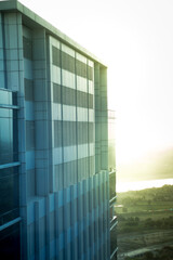 Windows of Skyscraper Business Office with blue sky, Corporate building in the city